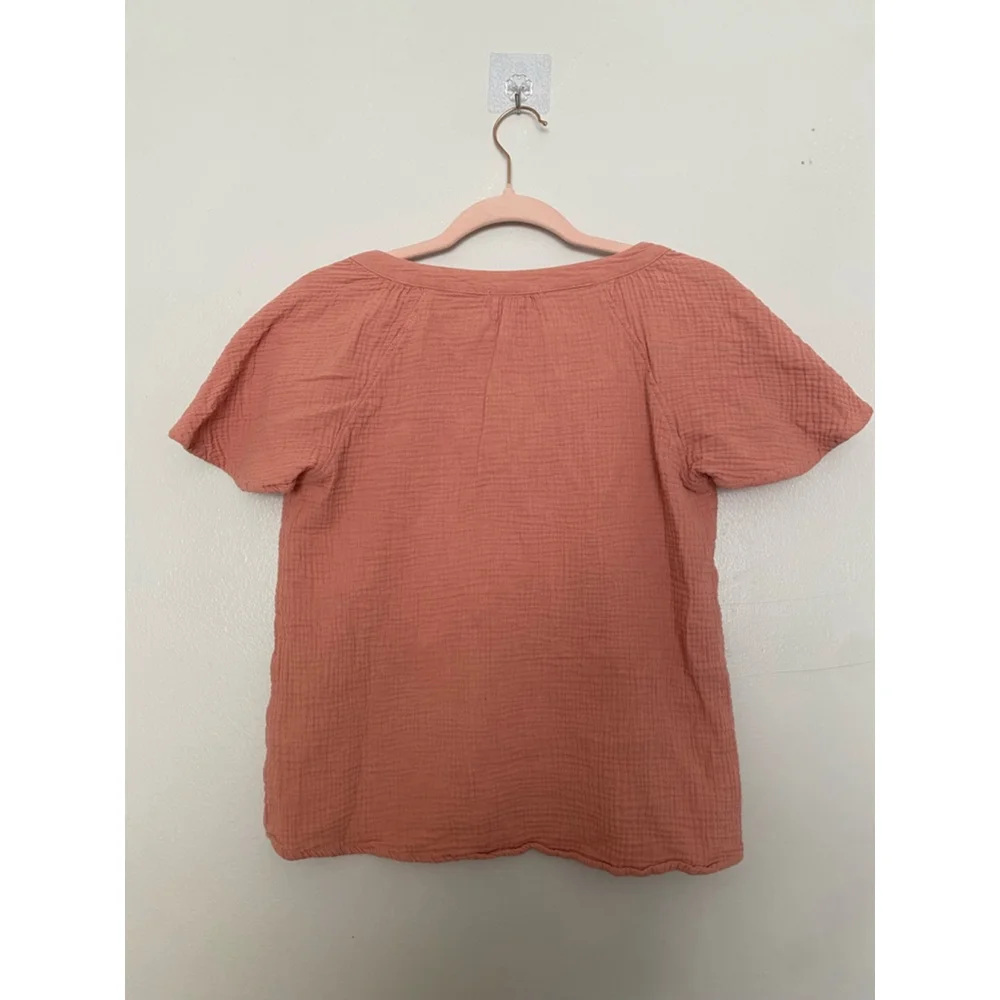 Olive & Oak Gauze Blouse 100% Cotton Muted Coral Soft Summer Spring Boho Earthy - Picture 3 of 6